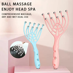 Massageador de cabeça para couro cabeludo e pescoço, pente de cinco dedos, bola de aço de 9 garras, de mão, relaxe spa, cuidado capilar, alívio do estresse, 1 pc